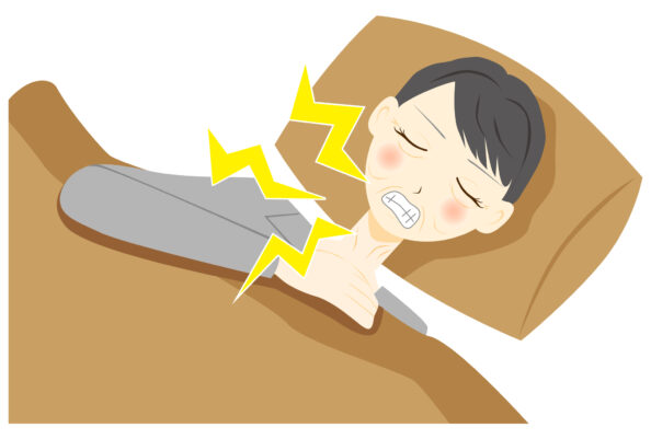 せたがや歯科室｜ブログ｜歯ぎしりや食いしばりによる知覚過敏について｜睡眠時歯ぎしりをする女性のイラスト